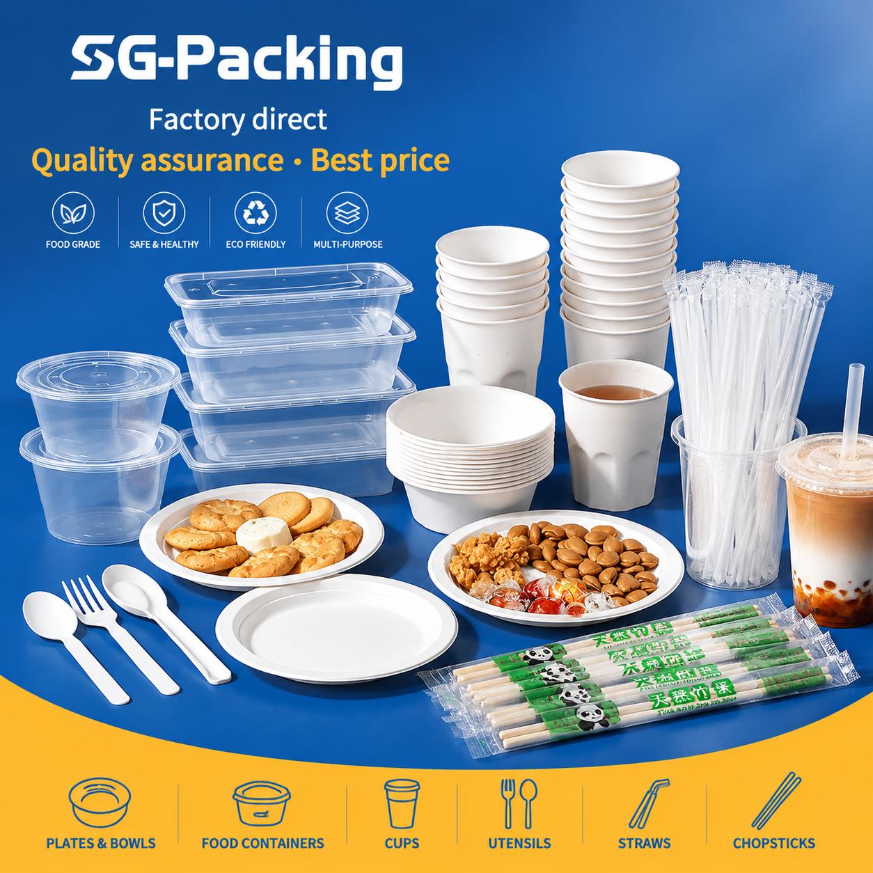 [SG-Packing] Disposable Cutlery & Tableware Set | Plates Cups Bowls Spoons Forks Chopsticks Straw Stirrer | Party Picnic Catering Supplies