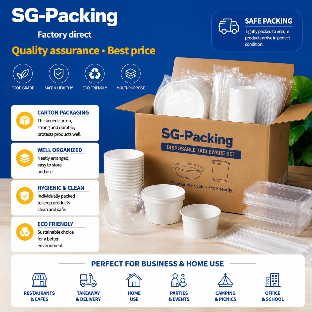 [SG-Packing] Disposable Cutlery & Tableware Set | Plates Cups Bowls Spoons Forks Chopsticks Straw Stirrer | Party Picnic Catering Supplies